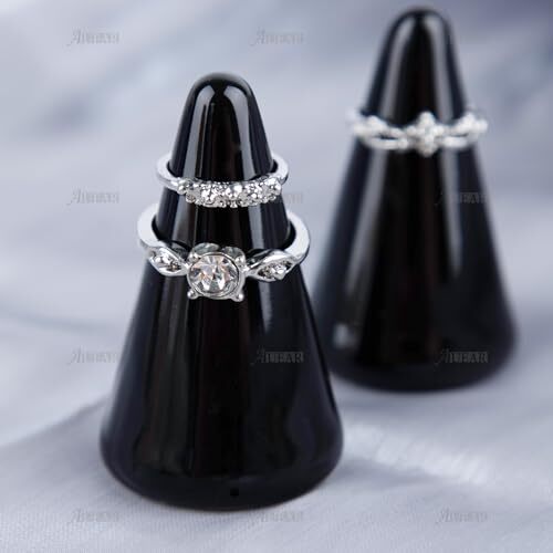 , 2 Pack Ceramic Ring Holder Tower for Jewelry Ring Holder Cone Shaped Black - Bild 5 von 6