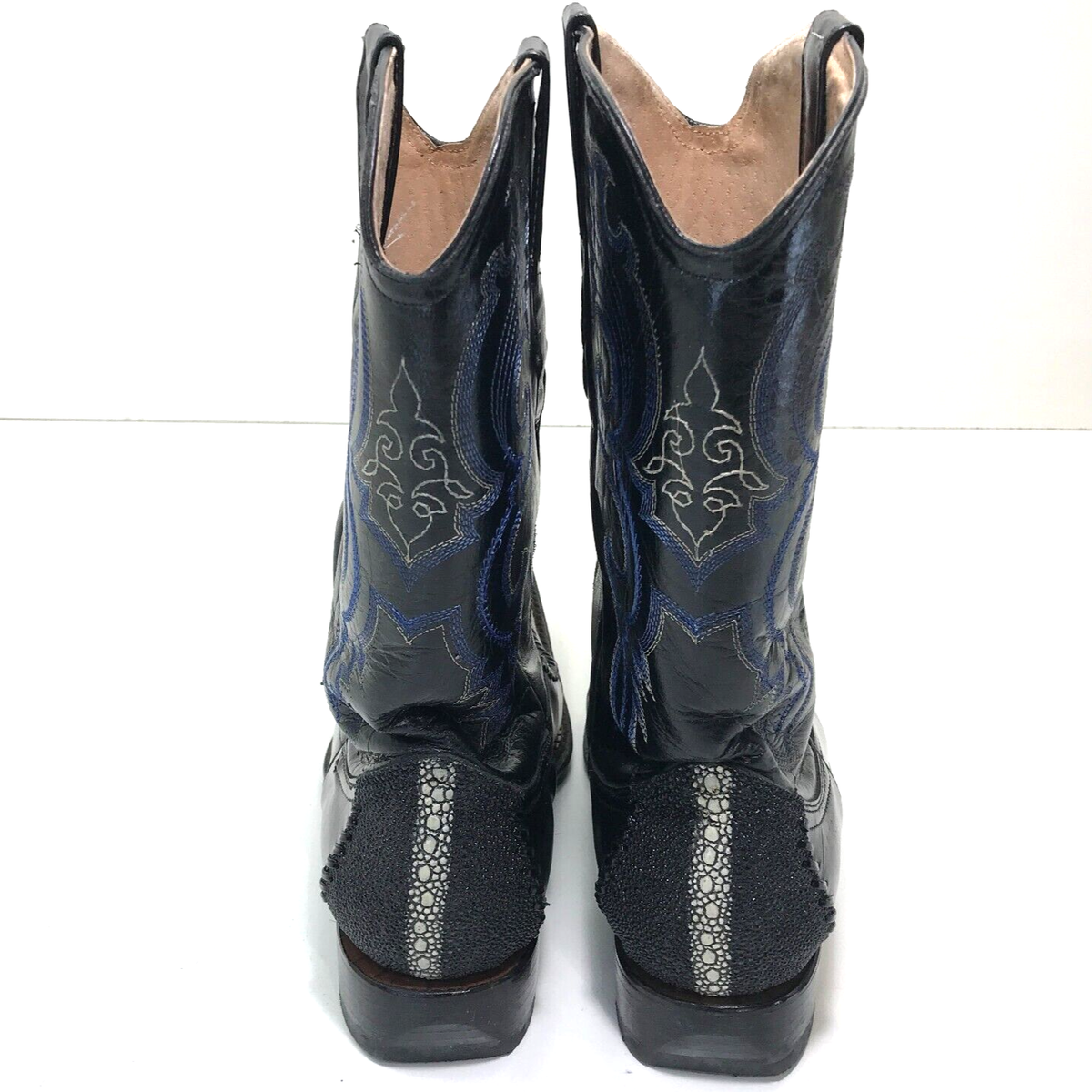 El General 1901 Men’s Cowboy Boots Size 9.5 Black Blue El General 1901 Pigskin Leather Cowboy Boots Square Toe  main image 2