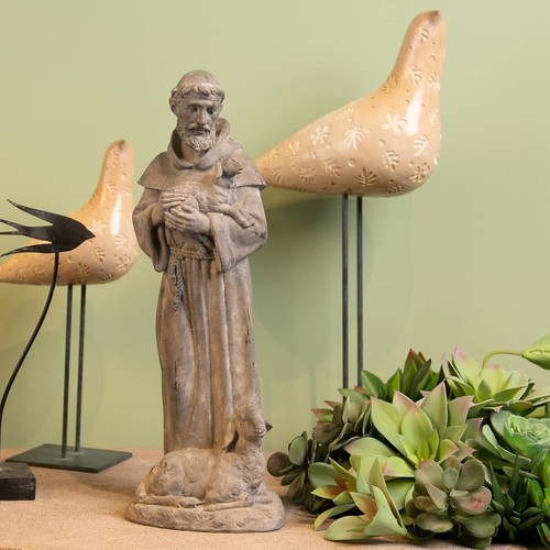 15.2 Inch Vintage St. Francis Sculpture - Resin Garden Decoration with Sheep - Picture 6 of 12