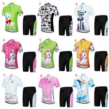 Kids Cycling Clothes Set Boys Girls Cycle Jersey Top and Padded Bike Shorts Kit