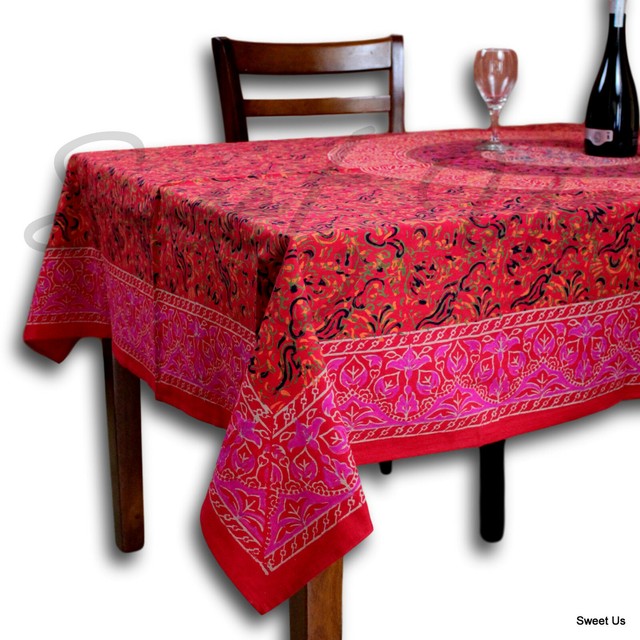Block Print Tablecloth for Square Tables 60x60 Floral Sanganer Cotton ...