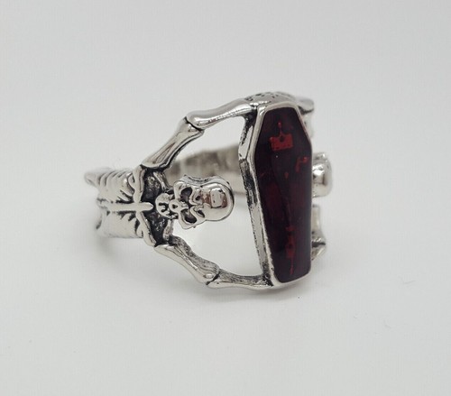 Moda Anillo Sello Acero Inoxidable 8mm Esleleto Ataúd Hombres/Mujeres Talla 6-13 #72 - Imagen 1 de 10