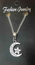 Moon and Star Crescent Pendant Necklace 18" or 24 Inch Rhinestone Islam Muslim