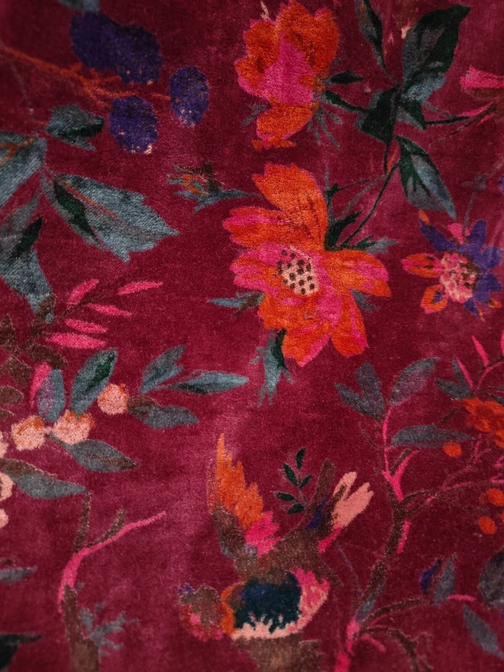 Hermosa tela de terciopelo suave impresa de pájaros tela de tapicería para correr india patio Foto 3 de 4