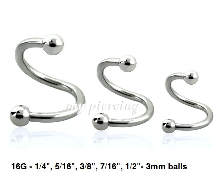 5-Piece 16G Silver Spiral Twister Barbell Set – For Lip, Tragus, Eyebrow Piercings (316L Steel)