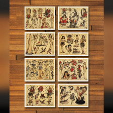 Set of 8 American Traditional Flash Sheet Print, Size 8.5 x 11