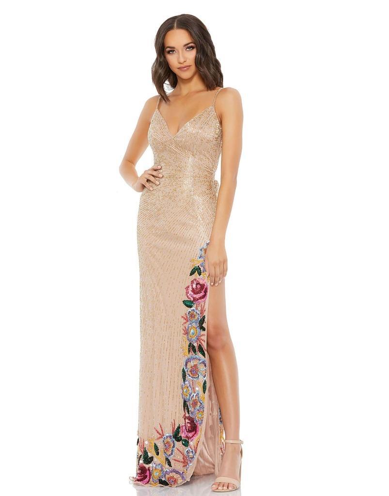 Mac Duggal 5238D Floral Beaded High Slit Dress-Size 4 - (LK# 1134 A) | eBay