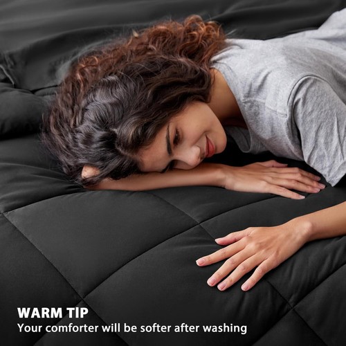 Juego de edredón King negro 7 piezas ropa de cama para todas las estaciones con sábanas y farsa - Imagen 6 de 11