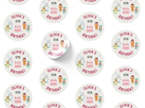 35 x Personalised Name Pink Decorative Costume Birthday Party Circle Stickers - Picture 4 of 4