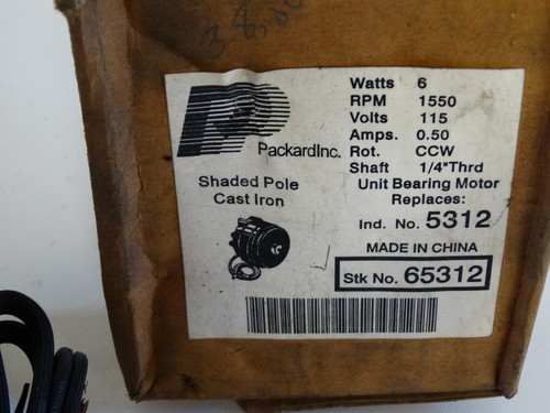 Packard 65312 6 Watt Cast Iron Unit Bearing Motor 115V, CCW, 1550 RPM - 第 2/6 張圖片