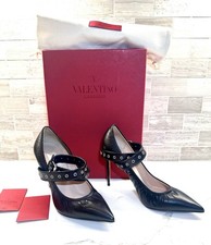 Valentino Garavani pumps black studded buckle straps pointed toe leather 36.5