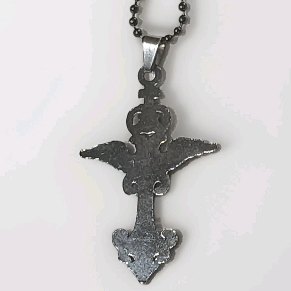 Colgante Crucifijo Cruz Titanio en Cadena Bola Acero 23.5". 2 cristales transparentes. Foto 2 de 4