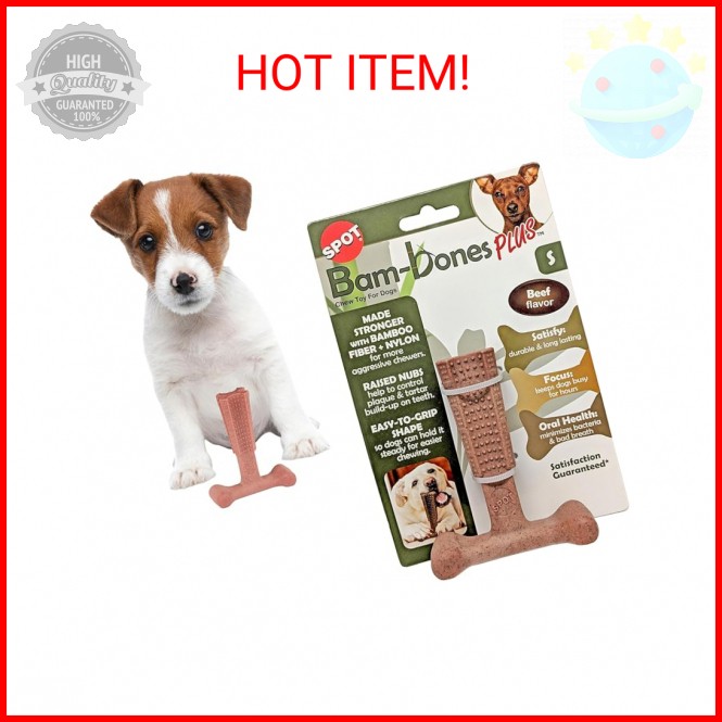 SPOT Bam-Bones Plus T Bone – Bamboo Fiber & Nylon Dog Chew Toy for