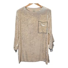 Sensemill Crushed Velvet Tunic Mini Dress Womens Medium Champagne Bell Sleeve