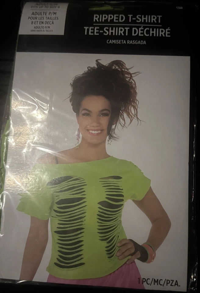 Camiseta Totally Años 80 Rasgada Retro Fiesta Niña Vestido Elegante Halloween Adulto Disfraz Foto 2 de 4