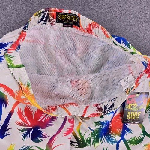 New Surf Society Swim Trunks Men's Medium Rainbow Palm Trees White Shorts Pride - 第 7/14 張圖片
