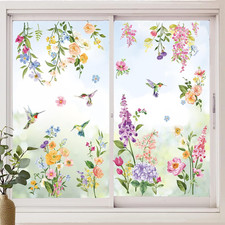 Wondever Summer Flower Window Clings Iris Floral Bird Glass Sticker Decal anti C