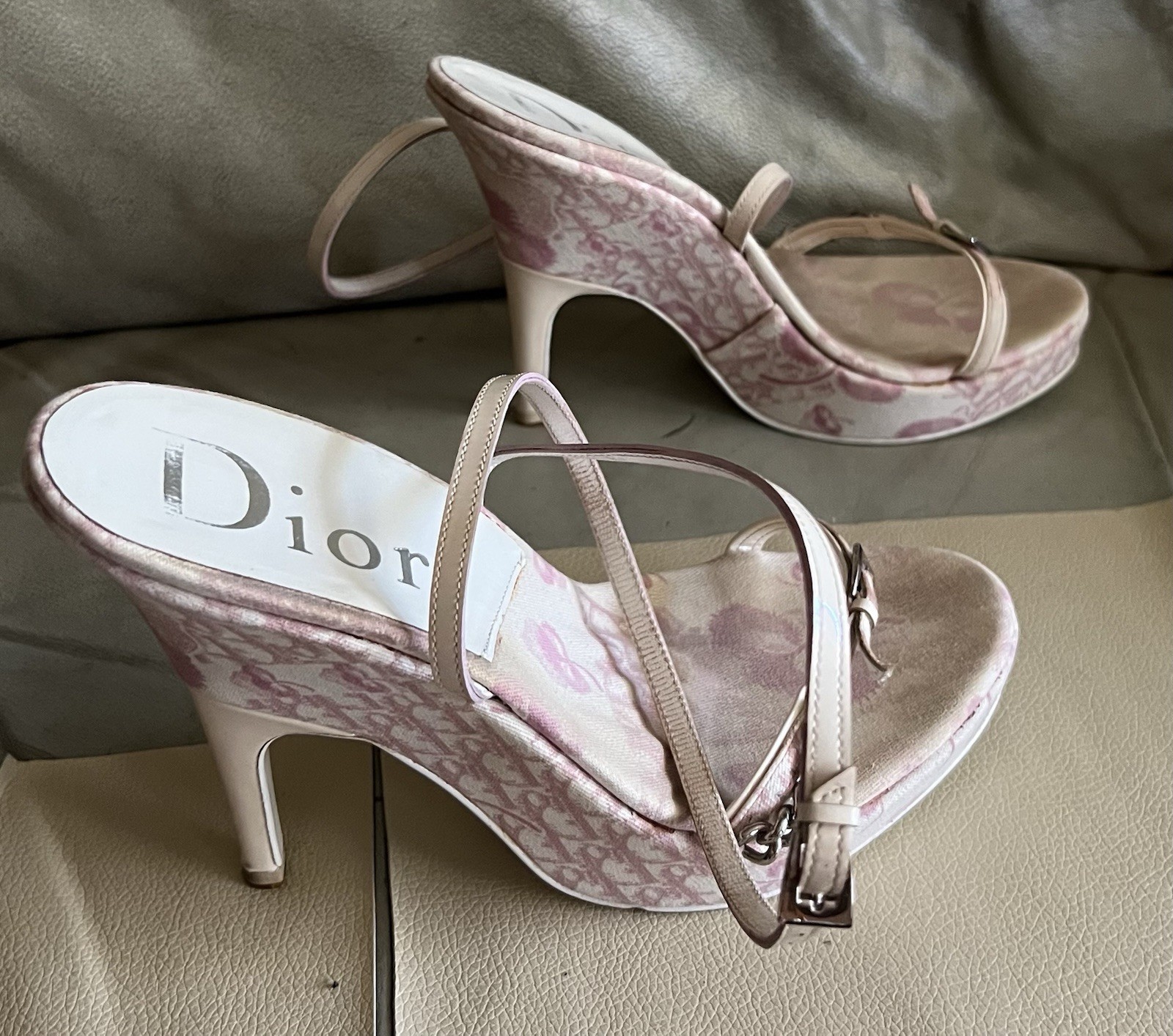 Christian DIOR Y2K Vintage John Galliano White/Pink High Heel Mule Sandals38 Us8 thumbnail 8