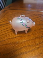 VINTAGE HANDBLOWN HANDPAINTED ITALIAN 3.25" PIGGY CHRISTMAS ORNAMENT