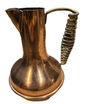 Vintage Small 7 T Copper Pitcher Pot Brass Spiral Handle No Lid Unbranded Dented