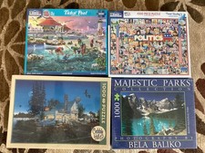 Lot of 4 SEALED  UNOPENED 1000 Pc puzzles, White Mountain, Cobble hill and more