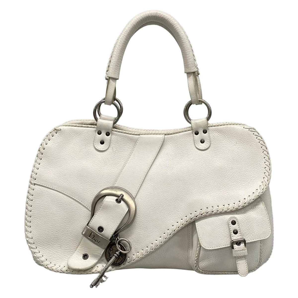 DIOR/ChristianDior Gaucho White Leather Handbag Women's Fashion Accessories