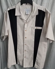 Irvine Park Beige & Black Striped Button Up Men's Large Shirt Retro Casual