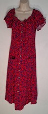 Papaya Red Floral Short Sleeve 44" Long Maxi Dress - Size 16 - New RRP £14
