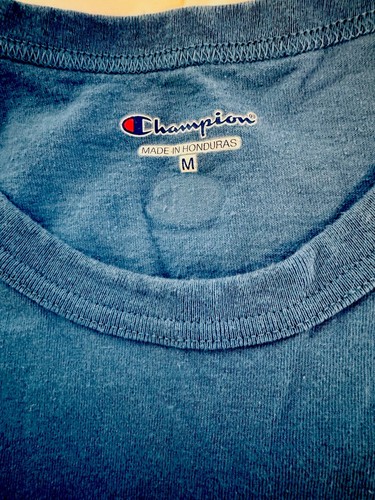 Champion Shirt Mens Medium Blue Tank Top 100% Cotton Sleeveless Dual Logo Embrd - Picture 4 of 5