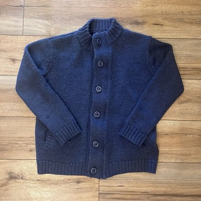 Woolovers British Wool Button Zip Up Ribbed Knit Cardigan Navy Blue Men's S