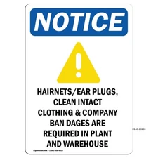 HairnetsEar Plugs With Symbol OSHA Notice Sign Metal Plastic Decal