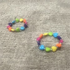 Multicolor Heart Beaded Stretch Charm Bracelets for Girls, Set of 2, Adjustable