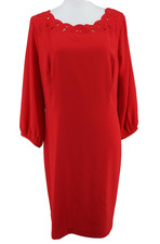 Talbots Midi Dress Womens 14 Red Chiffon Eyelet Embroidered 3/4 Balloon Sleeve