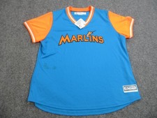 Miami Marlins Shirt Mens 2XL Blue Orange MLB Baseball Majestic Cool Base