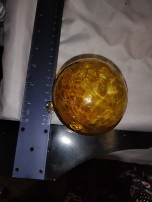 Amber Blown Glass Ornament Tiny Engraving Ace 2003