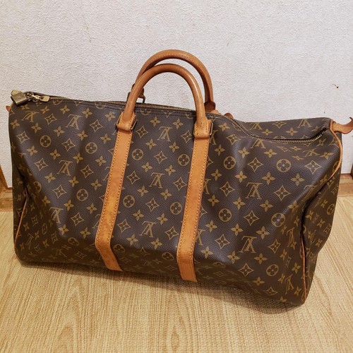 Louis Vuitton Keepall 55 Monogram Boston Bag Brown Leather Vintage EX