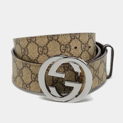 Gucci Interlocking G 85 CM Reversible Buckle Belt BeigeBrown GG Supreme Canvas