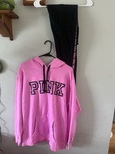 Victoria Secret PINK Pullover Hoodie Sweatshirt Legging Set M/L HOT PINK