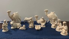 Vintage 1983 Handcrafted Ceramic Nativity Set 13 Piece Cream Glazed Christmas LM