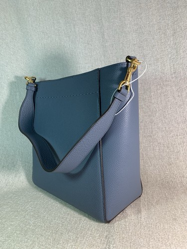 NEW Tory Burch McGraw Brunnera Blue Leather Convertible Bucket Shoulder Tote Bag - Picture 11 of 24