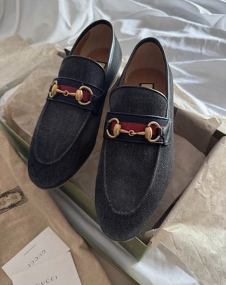 Gucci 1953 Horsebit Halbschuhe in Blue Denim with Navy/Red Web - Brandneu mit Karton