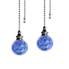 2Pcs Ceiling Fan Pull Chain 30MM Blue Crystal Ice Crack Ball Fan Pull Chain