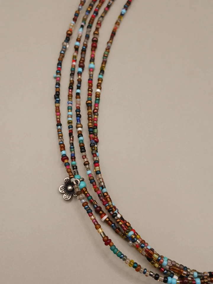 Peyote Bird 925 Sterling Silver Flower Multi Strand Gemstone Necklace 18" - Image 2 of 4