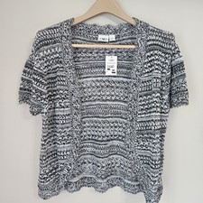 NWT Cato Short Sleeve Open Front Knit Cardigan Black/White Size Large USA Made