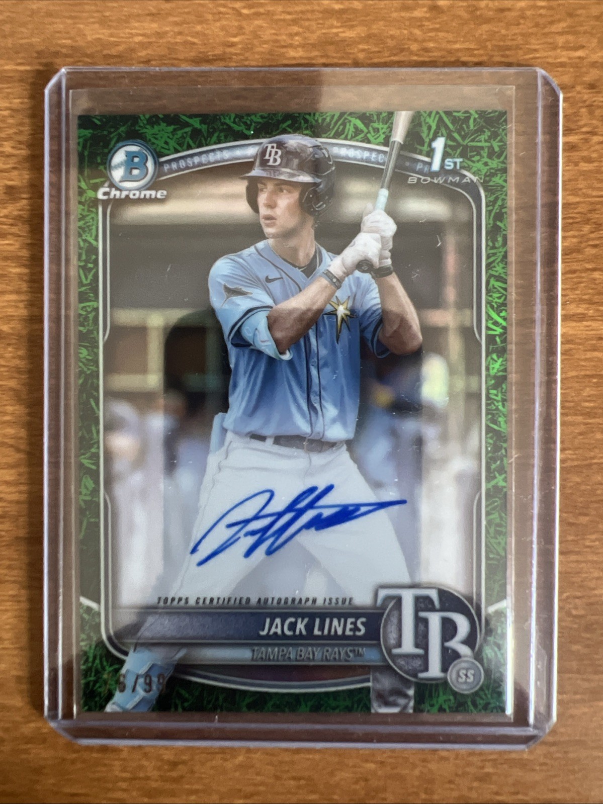 2025 Bowman Chrome Prospect Autograph Jack Lines RC Green On Card Auto 1st 76/99