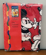 Vintage 1993 Classic Mickey Mouse Valance Curtain Red Black Disney 80 x14