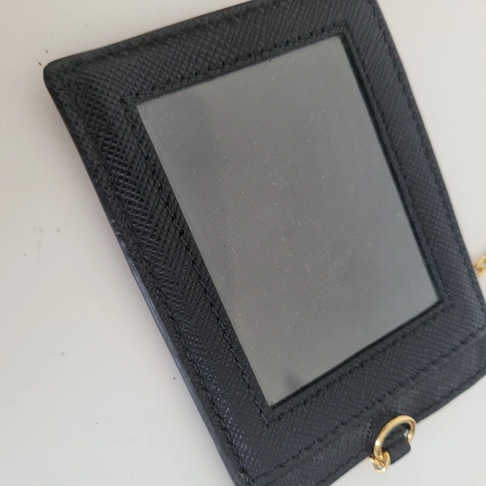 PRADA Authentic Saffiano Pink Leather ID Card Wallet Case Small Gold Chain - Image 3 of 4
