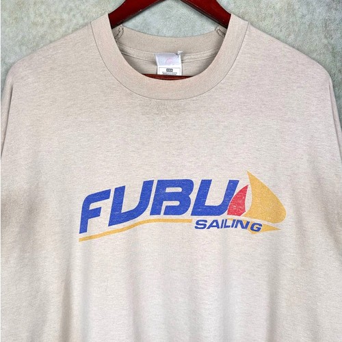 Vintage Fubu Sailing T Shirt Mens Sz XXL Y2K Tan Beige Sailboat Nautical Graphic - Picture 4 of 9