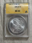 1881-CC $1 MORGAN DOLLAR ANACS MS64 BLAST WHITE CARSON CITY ATTRACTIVE LOOK