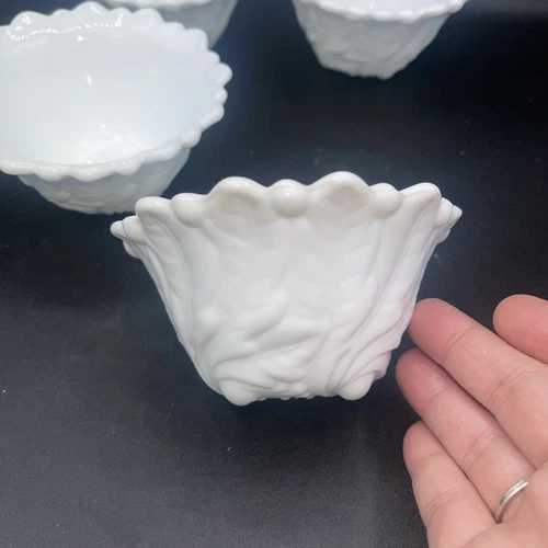 Indiana Glass Wild Rose berry dessert bowl Milk Glass Candle Vintage Set Of 4